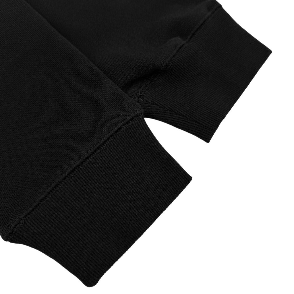 Black sweatshirt sleeve cuffs with ribbed hem and stitched detailing