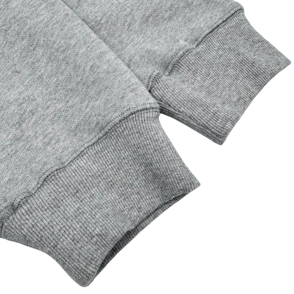 Heather gray sweatshirt sleeves and cuffs with ribbed knit trim
