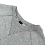 Heather gray crewneck sweatshirt with ribbed collar and raglan seam