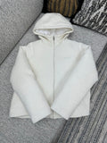 Off-white zip-up hoodie with hood and full front zipper