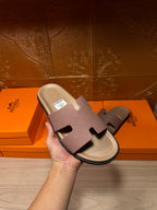 Hermes slide sandal, lilac adjustable straps with black outsole