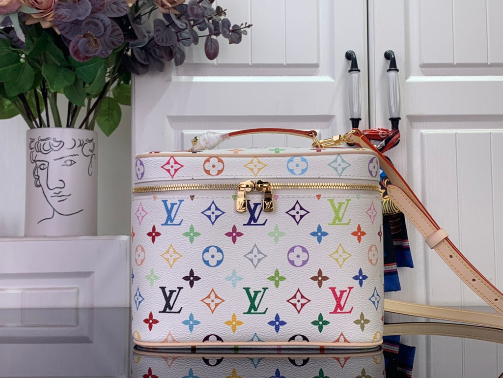 Louis Vuitton multicolor monogram top-handle bag with gold trim and strap