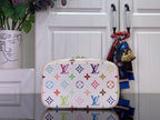Louis Vuitton monogram vanity bag with multicolor icons and flat top gold clasp