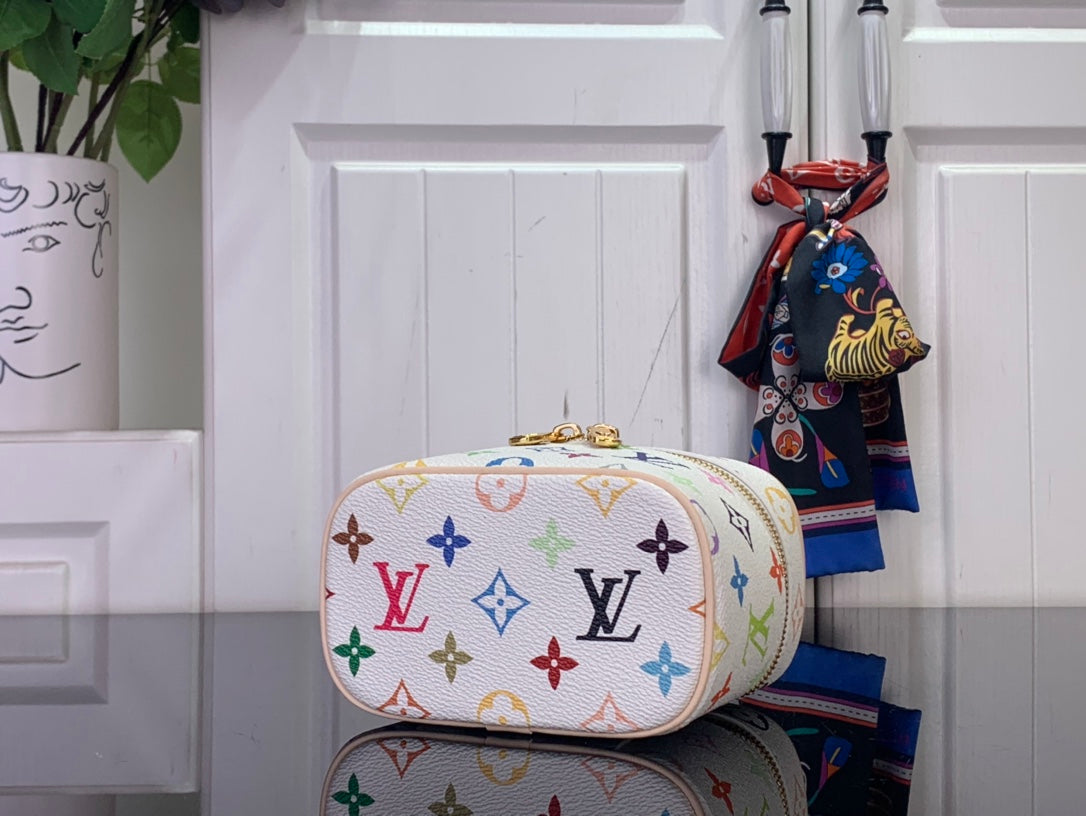 Louis Vuitton multicolor monogram vanity bag with rounded top and gold hardware