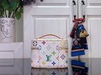 Louis Vuitton multicolor monogram vanity bag with top handle and gold zipper pull