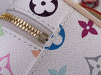 Louis Vuitton multicolor monogram bag zipper detail with gold teeth and stitched seam