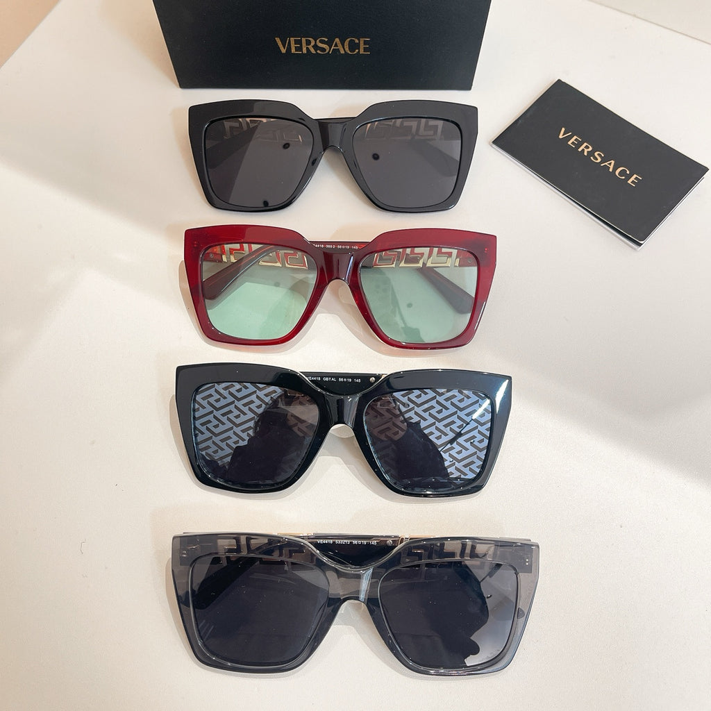 Assorted square sunglasses set with black, red, and dark patterned frames