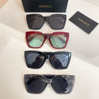 Assorted square sunglasses set with black, red, and dark patterned frames