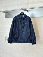 Burberry navy hooded jacket with full zip and subtle chest logo patch