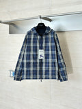 Burberry hooded jacket in blue plaid with full zip and adjustable drawcord hem