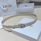Light leather Dior-style belt with silver oval buckle and rhinestone heart detail