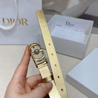 Dior gold-tone belt strap with multiple holes and oval buckle with rhinestone center