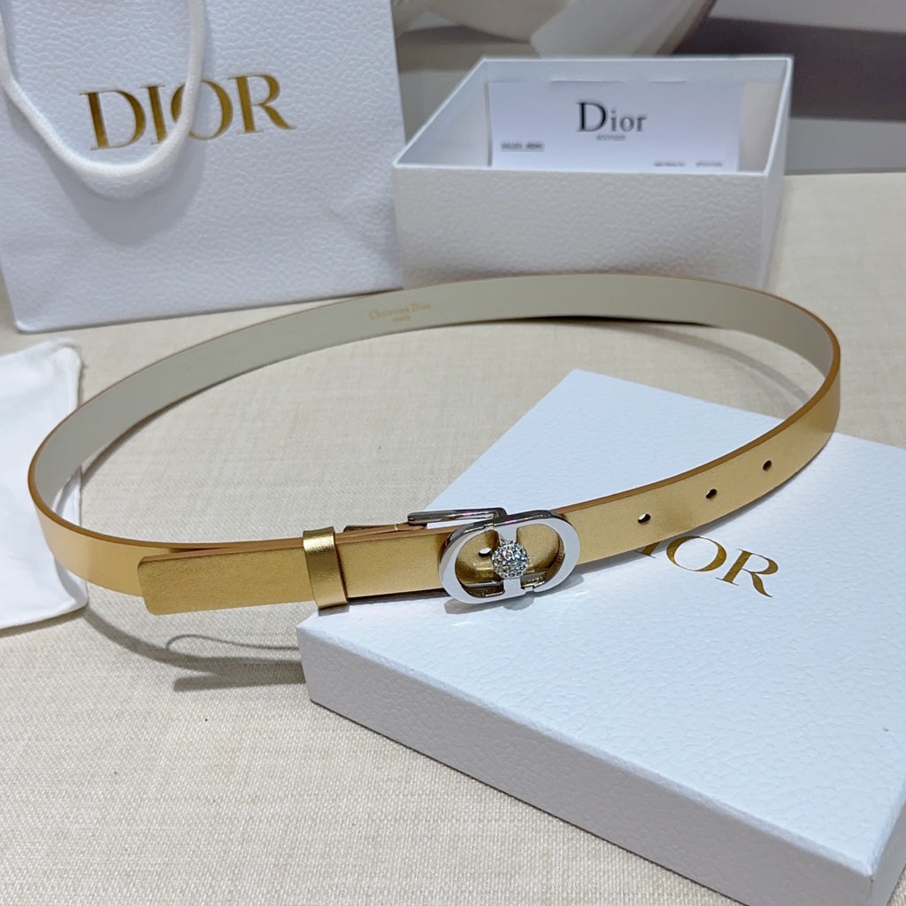 Gold belt with silver buckle, crystal center, adjustable holes on strap