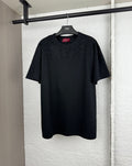 Black short-sleeve T-shirt with subtle logo pattern