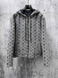 Louis Vuitton hooded full-zip jacket in dark gray with monogram pattern and drawstrings