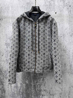 Louis Vuitton hooded full-zip jacket in dark gray with monogram pattern and drawstrings
