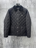Prada quilted long jacket in dark black with snap buttons and stand collar