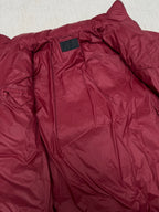 Prada red puffer jacket neckline and inner collar tag