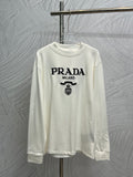White long-sleeve crewneck shirt with PRADA MILANO logo and crest print