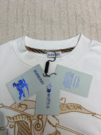 White crew-neck shirt with Burberry neck label and swing tag