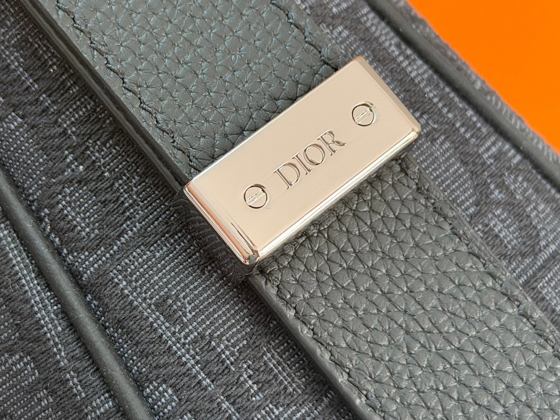 Dior small metal logo plate with two circular cutouts
