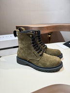 Givenchy olive suede lace-up ankle boots with padded collar and black sole