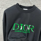Black crewneck sweatshirt with green DIOR CHRISTIAN DIOR logo, ribbed collar