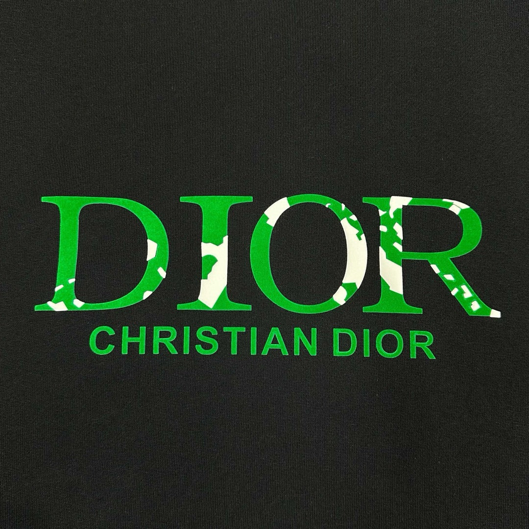 Green DIOR CHRISTIAN DIOR logo on black sweatshirt front