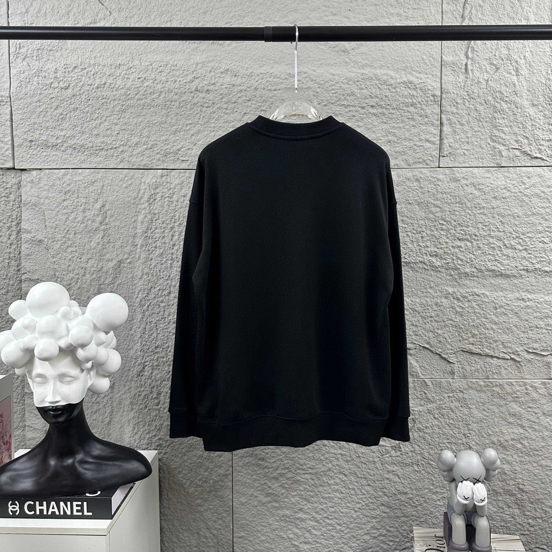 Black crewneck sweatshirt with long sleeves, plain back view