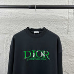 Black crewneck sweatshirt with green DIOR CHRISTIAN DIOR logo, round neck