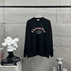Black crew-neck sweatshirt with long sleeves and centered Christian Dior logo graphic