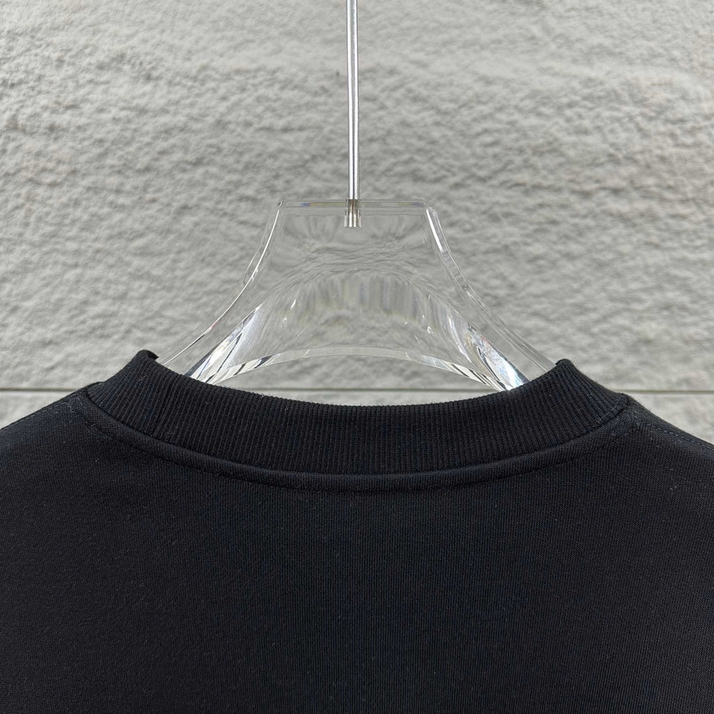 Black sweatshirt neckline with ribbed crew collar trim