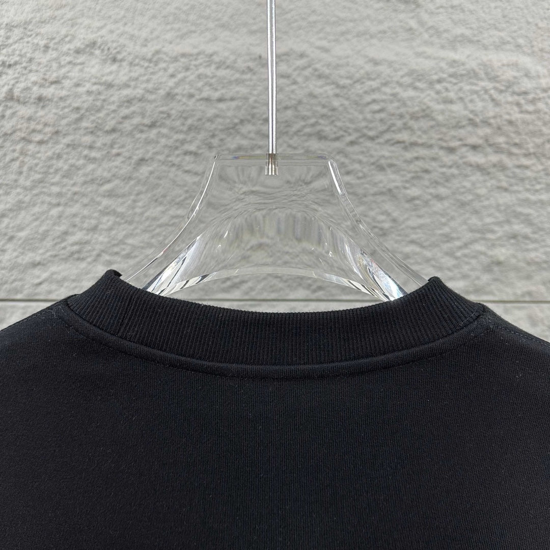 Black sweatshirt neckline with ribbed crew collar trim
