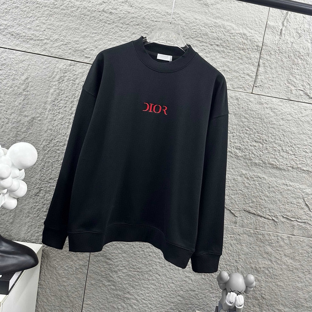 Dark Dior crewneck sweatshirt, long sleeves with red logo at center chest