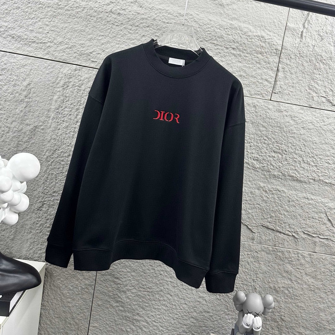 Dark Dior crewneck sweatshirt, long sleeves with red logo at center chest