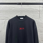 Dark Dior crewneck sweatshirt with ribbed collar and red 'DIOR' logo on chest