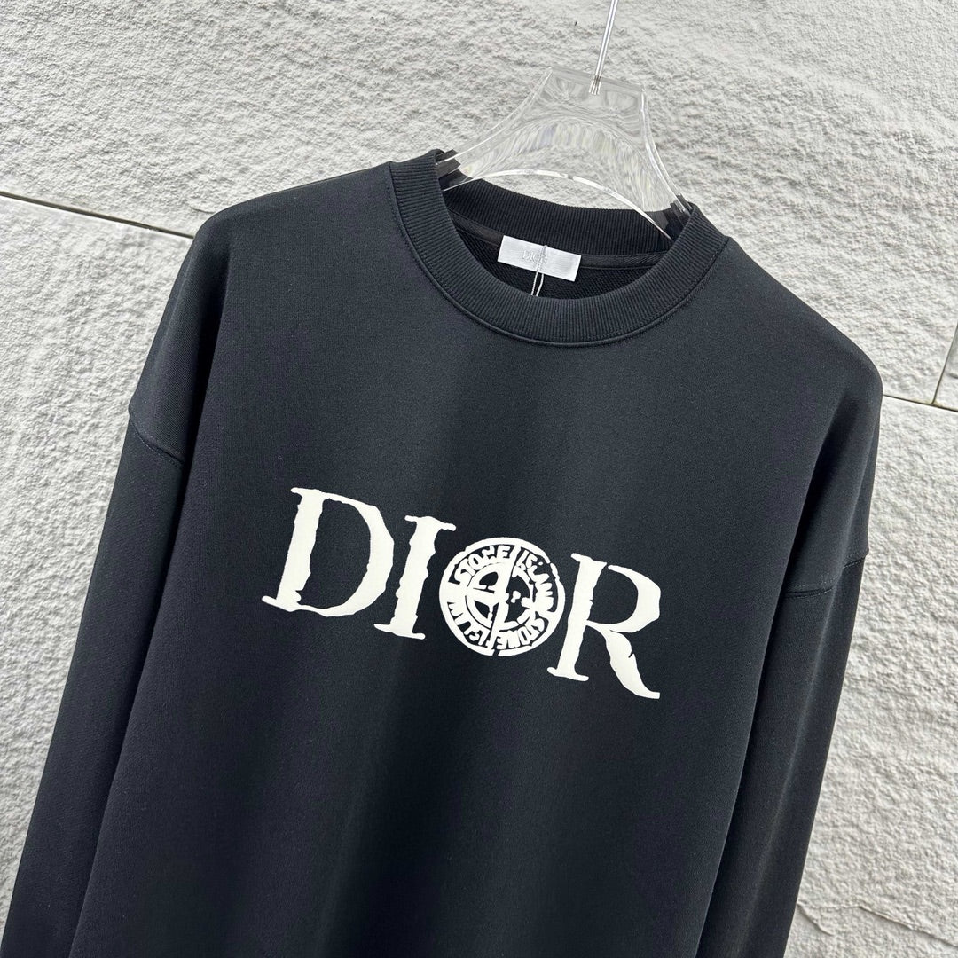 Black crewneck sweatshirt with DIOR crest logo detail at center