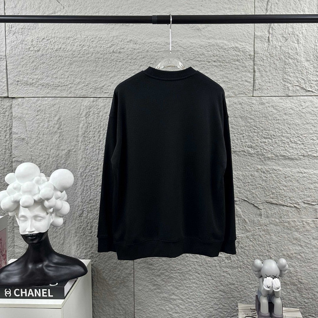 Black long-sleeve crewneck sweatshirt, plain front
