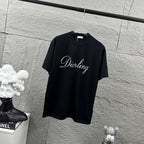 Black short-sleeve T-shirt with “Diortling” script logo, crew neck