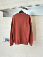 Dior long-sleeve knit sweater, rust red, back view with ribbed cuffs and hem
