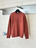 Dior long-sleeve knit sweater, rust red, crew neck, embroidered logo on chest