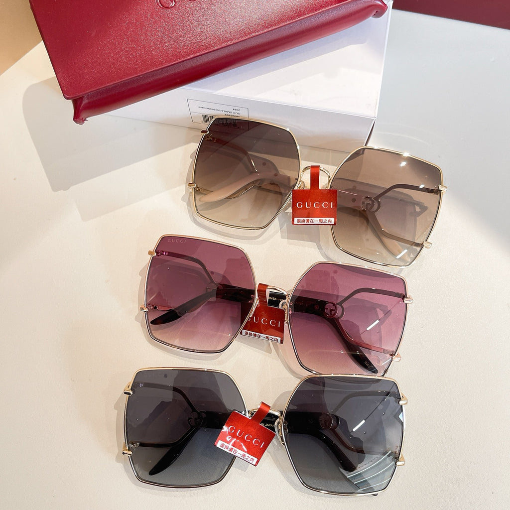 Gucci sunglasses set of four: square gold frames with assorted gradient lens colors