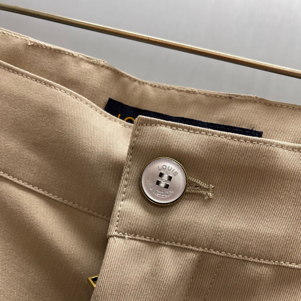 Louis Vuitton tan pants button and waistband with stitched detail