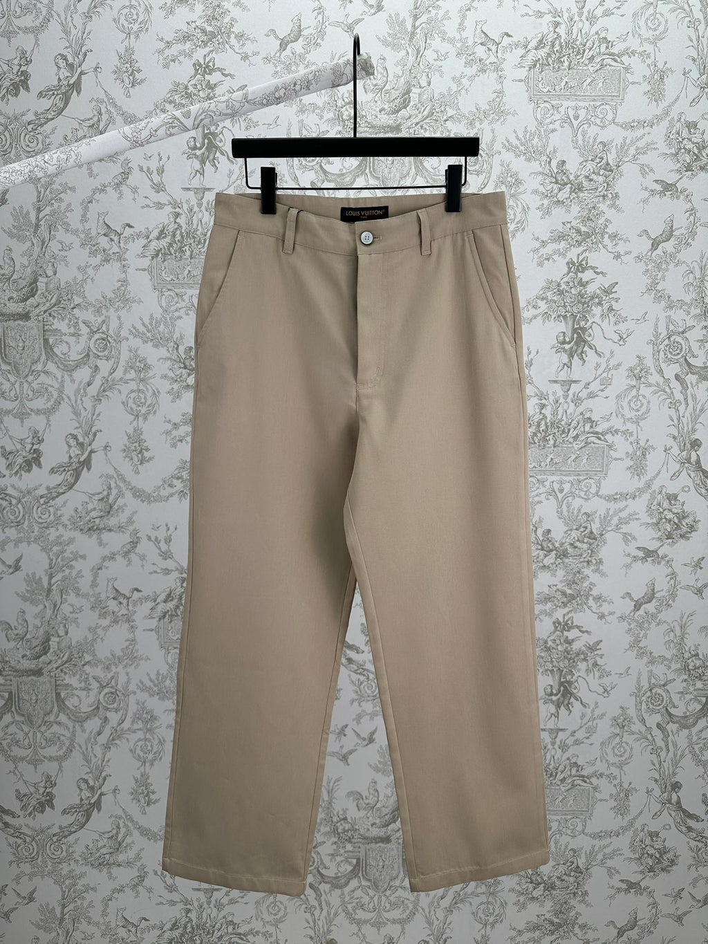 Louis Vuitton pants, light beige mid-rise trousers with button closure and front pockets