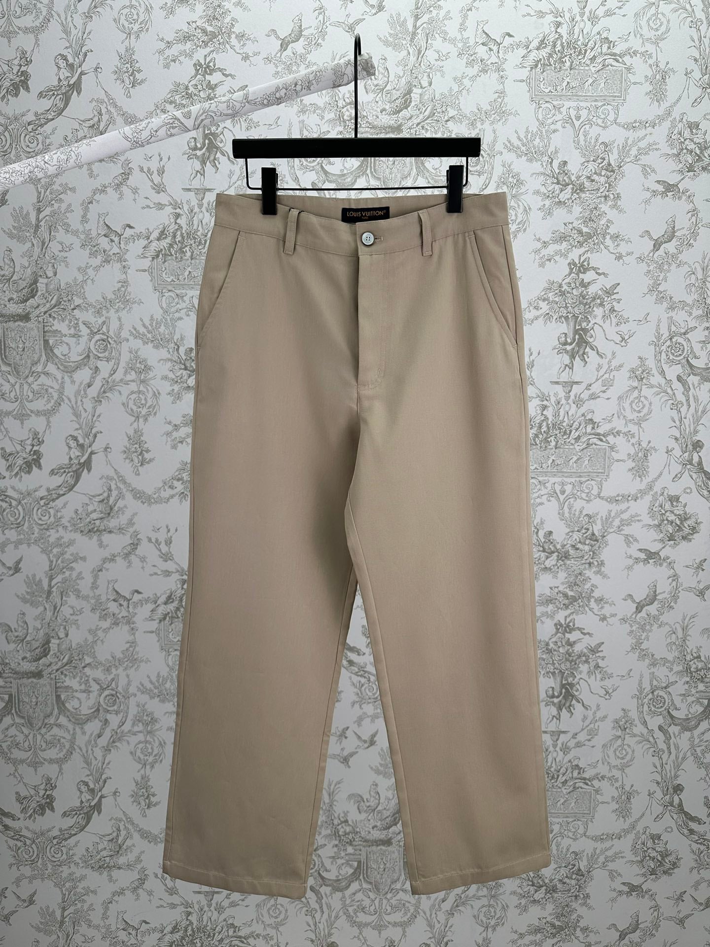 Louis Vuitton pants, light beige mid-rise trousers with button closure and front pockets