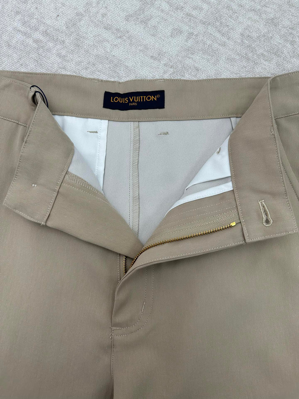 Louis Vuitton pants with inner waistband and zipper fly, light beige