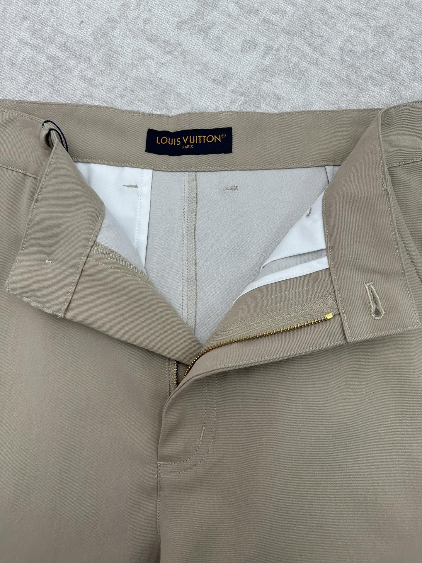 Louis Vuitton pants with inner waistband and zipper fly, light beige