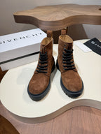 Pair of Givenchy brown suede lace-up boots with black lug soles