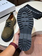 Givenchy olive suede lace-up shoes outsole detail, black lug tread