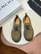 Givenchy olive suede lace-up shoes front view with black lug sole
